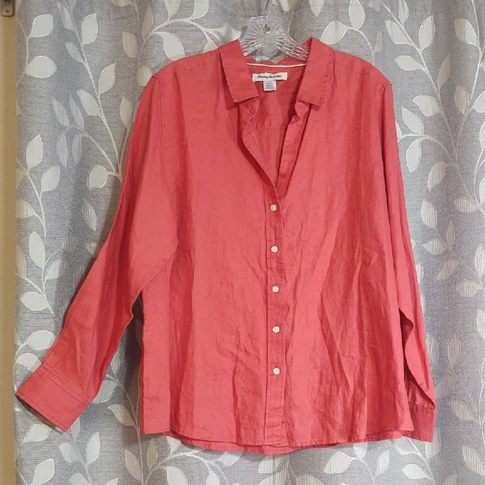 Tommy Bahama Coral Pink Button-Down Linen Shirt